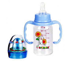 БУСИНКА БУТЫЛОЧКА ПЛАСТ. СИЛИК. СОСКА+ПОГРЕМ. С РУЧКАМИ 125/150МЛ. /АРТ.1115/