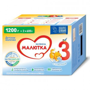 МАЛЮТКА 3 МОЛОЧКО ДЕТСКОЕ 1200Г. (600Г.Х2) 12+МЕС.