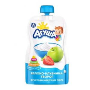 АГУША ПЮРЕ 90Г. ЯБЛОКО+ТВОРОГ+КЛУБНИКА Б/САХ. 6+МЕС. ПАУЧ