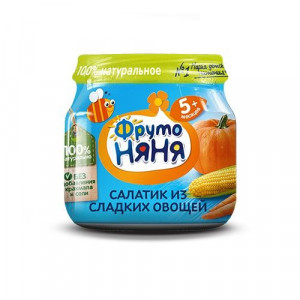 ФРУТОНЯНЯ ПЮРЕ 80Г. САЛАТИК ИЗ СЛАДКИХ ОВОЩЕЙ (ТЫКВА+КУКУРУЗА+МОРКОВЬ) 5+МЕС.