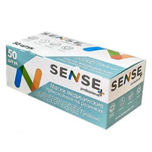 СЕНСЕ МАСКА МЕД. ТРЕХСЛОЙНАЯ (3-Х) НА РЕЗИНКЕ ЧЕРН. №50 [SENSE]