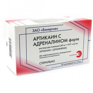 АРТИКАИН С АДРЕНАЛИНОМ ФОРТЕ 40МГ.+0,01МГ/МЛ. 1,8МЛ. №50 Р-Р Д/ИН. КАРТРИДЖ /БИНЕРГИЯ/АРМАВИРСКАЯ/