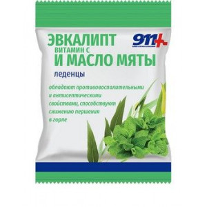 911 ЛЕДЕНЦЫ ЭВКАЛИПТ+МЯТА+ВИТ.С САХ. 50Г. 911 ЛЕДЕНЦЫ ЭВКАЛИПТ+МЯТА+ВИТ.С САХ. 50Г.