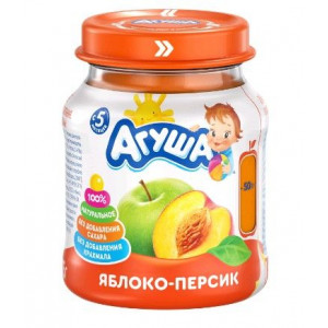 АГУША ПЮРЕ 115Г. ЯБЛОКО+ПЕРСИК Б/САХ. 5+МЕС.
